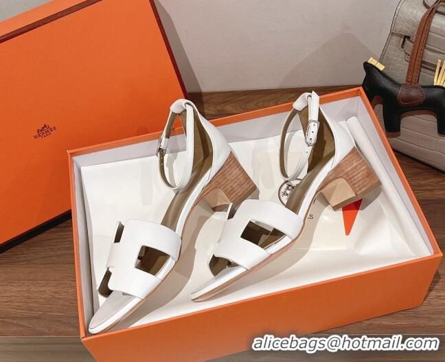 Discount Hermes Santorini Swift Calfskin Sandal 5cm 052334 White