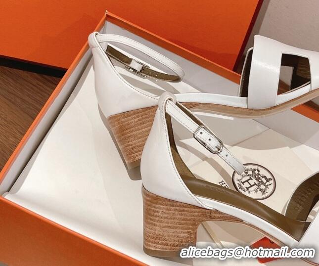 Discount Hermes Santorini Swift Calfskin Sandal 5cm 052334 White