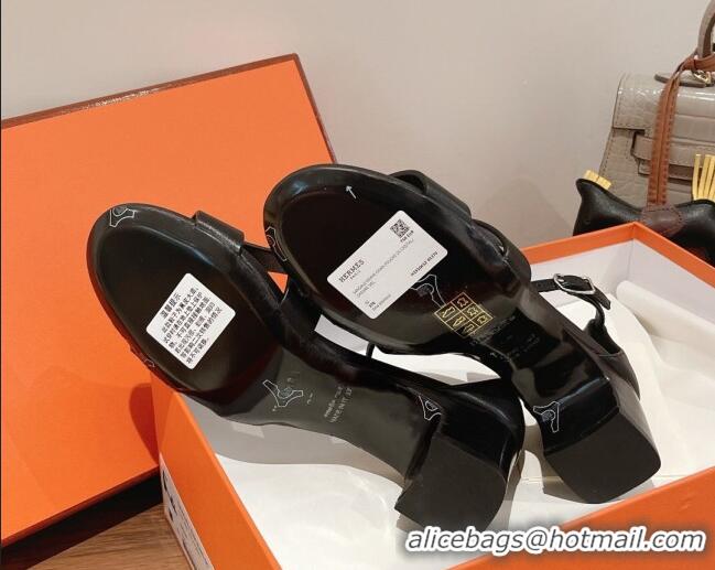 Perfect Hermes Santorini Swift Calfskin Sandal 5cm 052334 Black