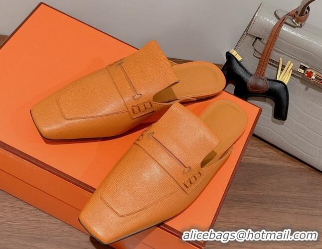 Grade Quality Hermes Eloge Flat Mules in Boarded Calfskin Tan Brown 052346