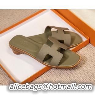 Most Popular Hermes Oran Classic Grained Calfskin Flat Slide Sandals Grey 0527146