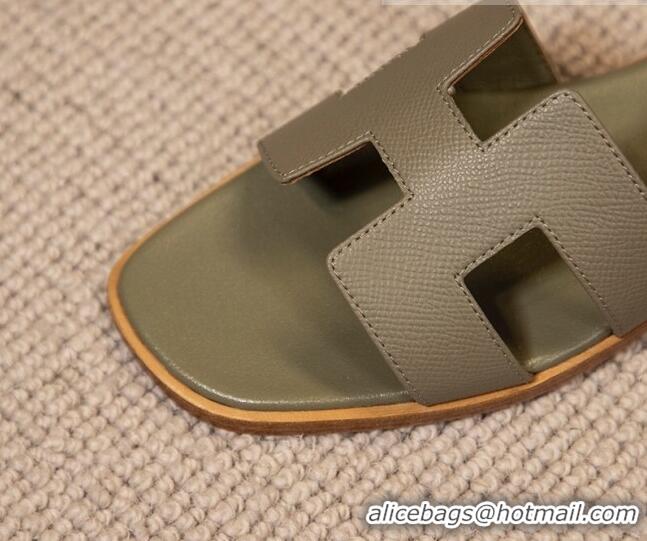 Most Popular Hermes Oran Classic Grained Calfskin Flat Slide Sandals Grey 0527146