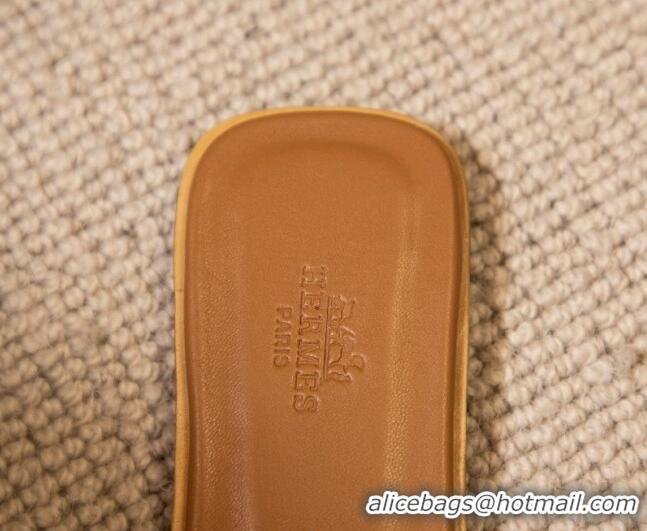 Discount Hermes Oran Classic Grained Calfskin Flat Slide Sandals Brown 0527148