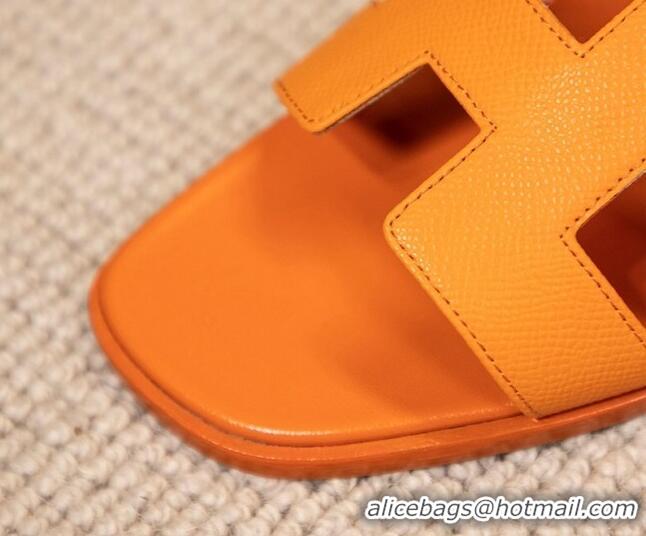 Sumptuous Hermes Oran Classic Grained Calfskin Flat Slide Sandals Orange 0527151