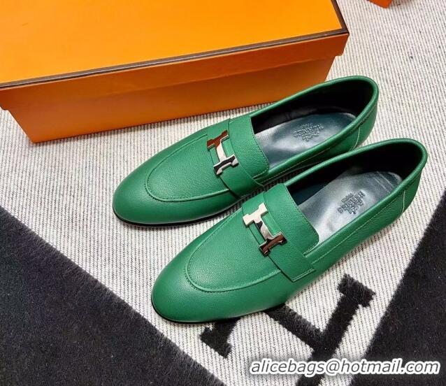 Best Grade Hermes Pairs Loafer in Calfskin Green 0611051