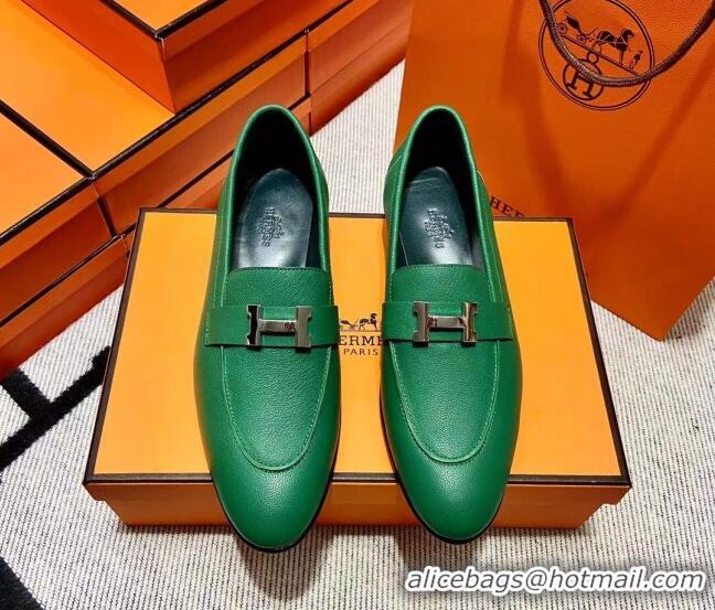 Best Grade Hermes Pairs Loafer in Calfskin Green 0611051