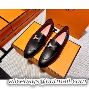 Unique Style Hermes Pairs Loafer in Calfskin Black/Pink 611052