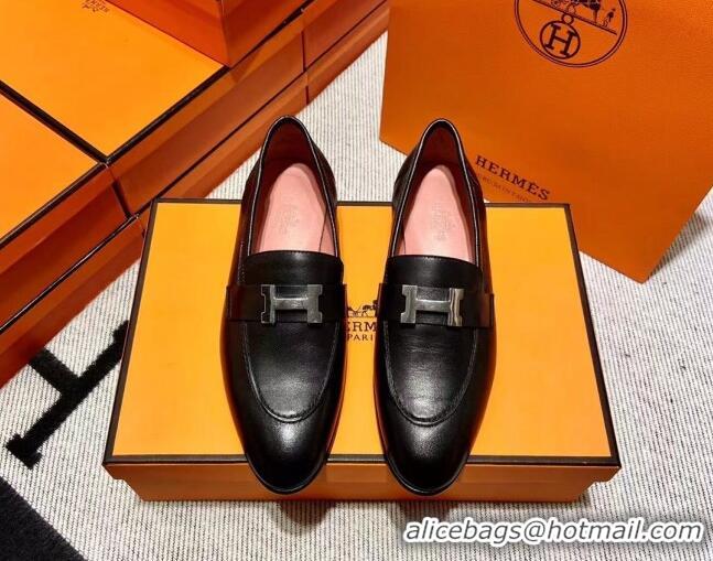 Unique Style Hermes Pairs Loafer in Calfskin Black/Pink 611052