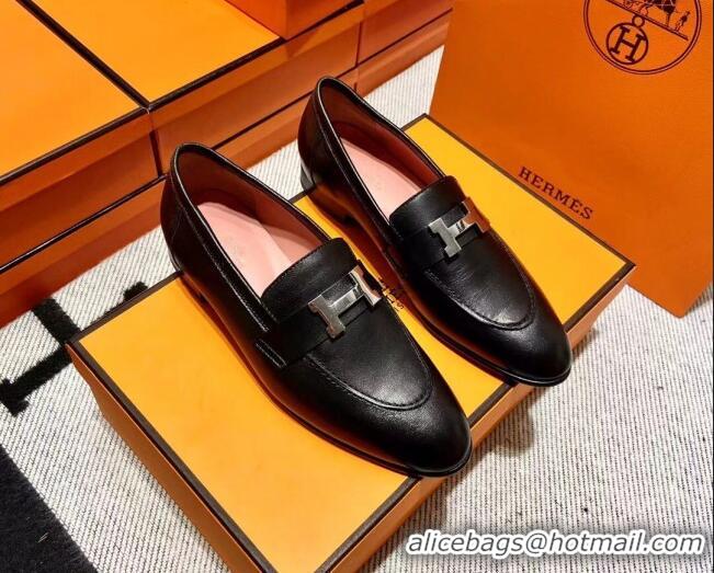 Unique Style Hermes Pairs Loafer in Calfskin Black/Pink 611052