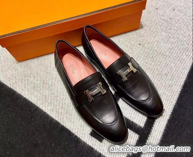 Unique Style Hermes Pairs Loafer in Calfskin Black/Pink 611052