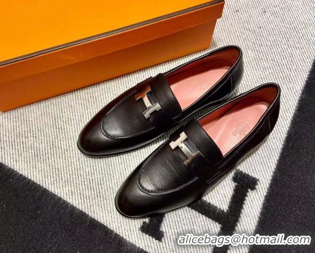 Unique Style Hermes Pairs Loafer in Calfskin Black/Pink 611052