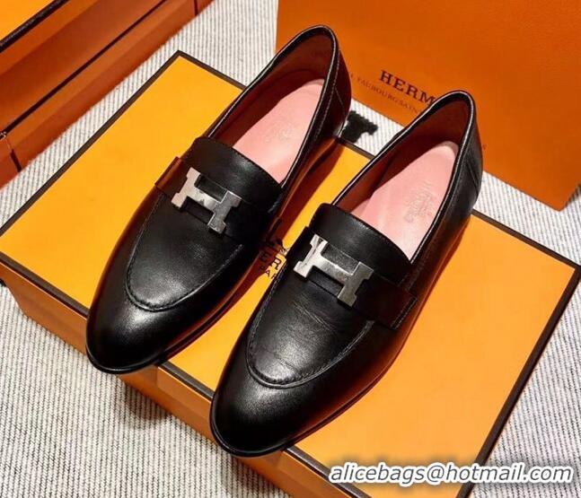 Unique Style Hermes Pairs Loafer in Calfskin Black/Pink 611052