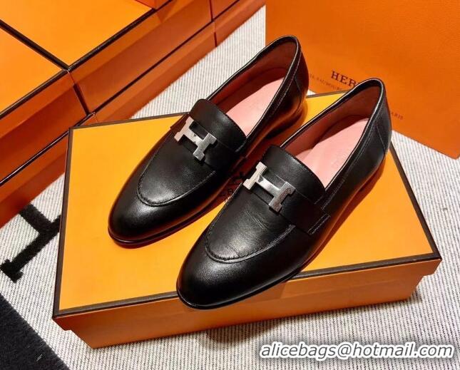 Unique Style Hermes Pairs Loafer in Calfskin Black/Pink 611052