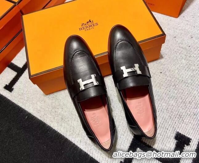 Unique Style Hermes Pairs Loafer in Calfskin Black/Pink 611052