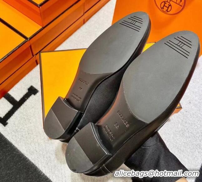 Discount Hermes Pairs Loafer in Calfskin Black/Geen 611053