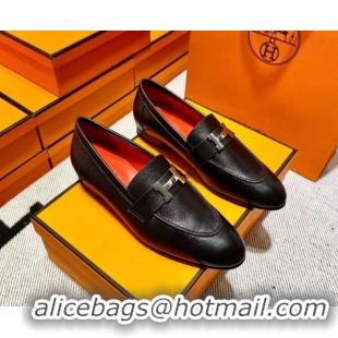 Best Product Hermes Pairs Loafer in Calfskin Black/Red 0611054