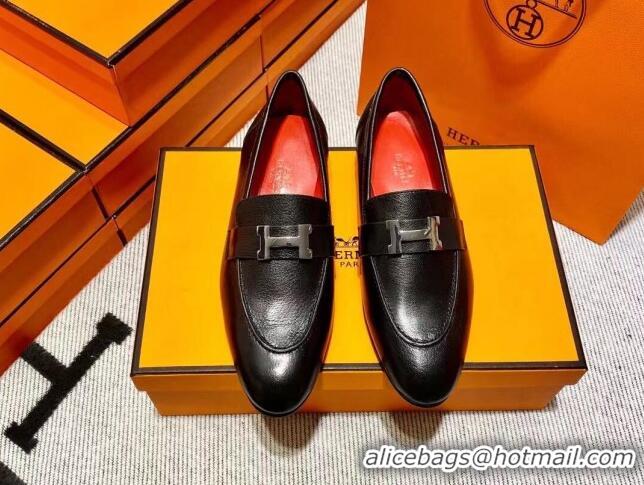 Best Product Hermes Pairs Loafer in Calfskin Black/Red 0611054