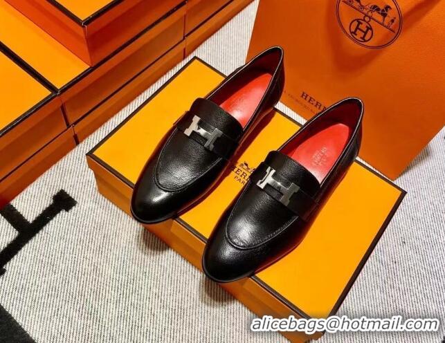 Best Product Hermes Pairs Loafer in Calfskin Black/Red 0611054