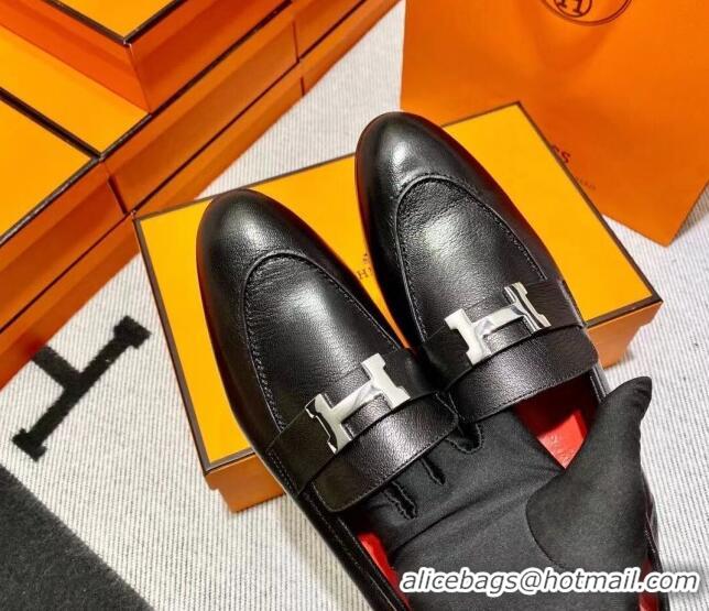 Best Product Hermes Pairs Loafer in Calfskin Black/Red 0611054