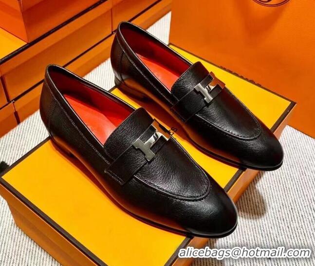 Best Product Hermes Pairs Loafer in Calfskin Black/Red 0611054