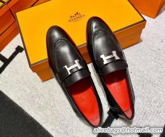 Best Product Hermes Pairs Loafer in Calfskin Black/Red 0611054