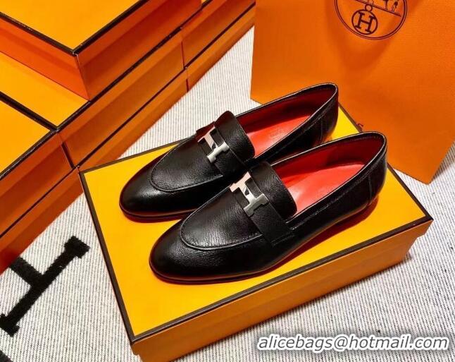 Best Product Hermes Pairs Loafer in Calfskin Black/Red 0611054