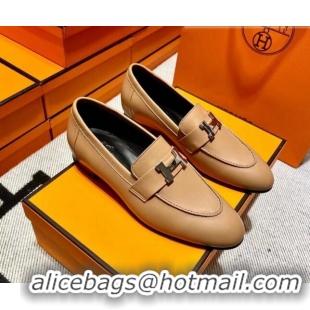 Top Grade Hermes Pairs Loafer in Calfskin Light Brown/Black 0611056