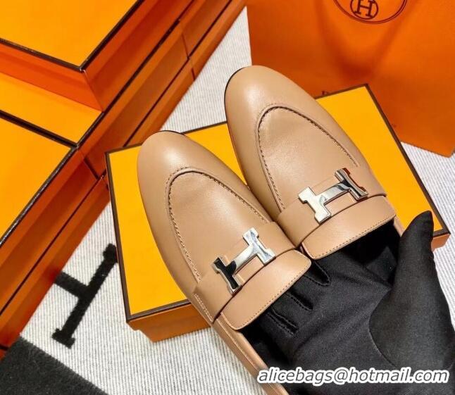 Top Grade Hermes Pairs Loafer in Calfskin Light Brown/Black 0611056