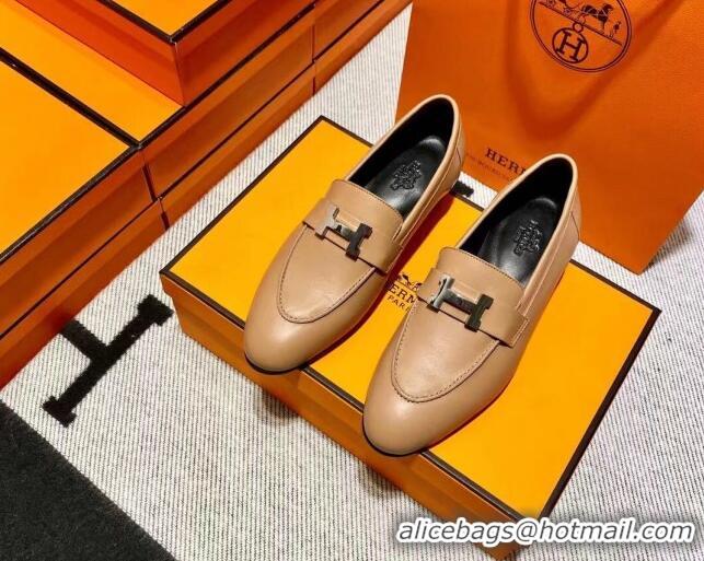 Top Grade Hermes Pairs Loafer in Calfskin Light Brown/Black 0611056