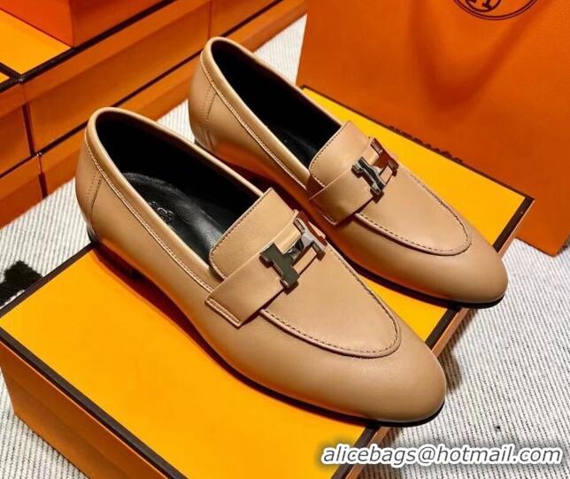 Top Grade Hermes Pairs Loafer in Calfskin Light Brown/Black 0611056