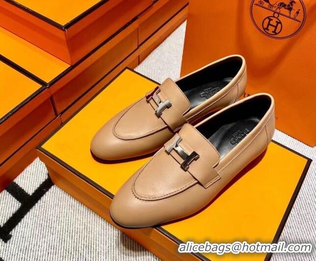 Top Grade Hermes Pairs Loafer in Calfskin Light Brown/Black 0611056