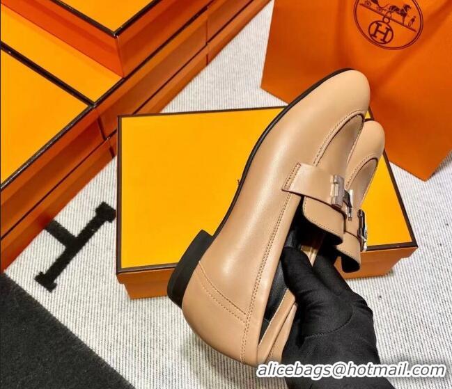 Top Grade Hermes Pairs Loafer in Calfskin Light Brown/Black 0611056