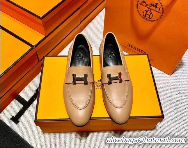 Top Grade Hermes Pairs Loafer in Calfskin Light Brown/Black 0611056