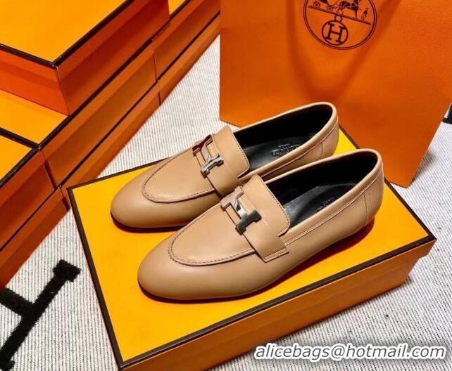 Top Grade Hermes Pairs Loafer in Calfskin Light Brown/Black 0611056