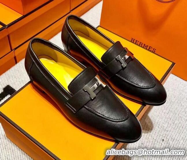 Fashion Hermes Pairs Loafer in Calfskin Yellow/Black 0611057