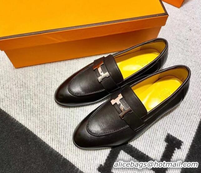 Fashion Hermes Pairs Loafer in Calfskin Yellow/Black 0611057