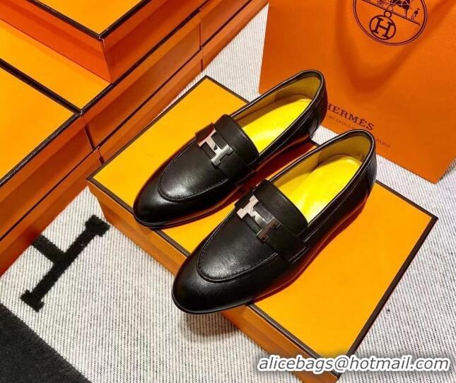 Fashion Hermes Pairs Loafer in Calfskin Yellow/Black 0611057