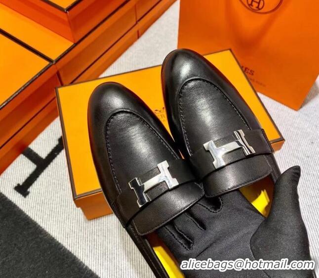 Fashion Hermes Pairs Loafer in Calfskin Yellow/Black 0611057