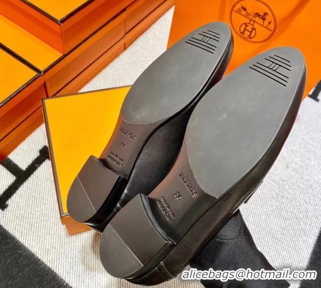 Fashion Hermes Pairs Loafer in Calfskin Yellow/Black 0611057