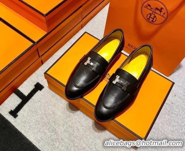 Fashion Hermes Pairs Loafer in Calfskin Yellow/Black 0611057