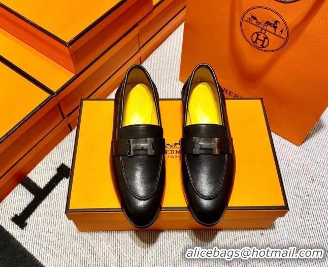 Fashion Hermes Pairs Loafer in Calfskin Yellow/Black 0611057