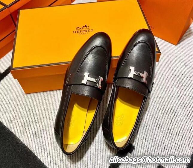 Fashion Hermes Pairs Loafer in Calfskin Yellow/Black 0611057