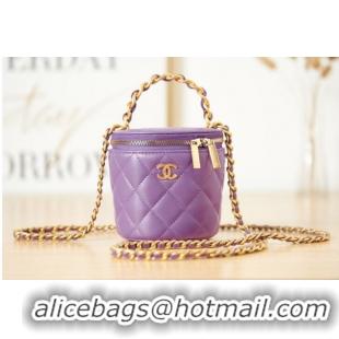 Best Price CHANEL VANITY WITH CHAIN Lambskin & Gold-Tone Metal AS2873 Purple