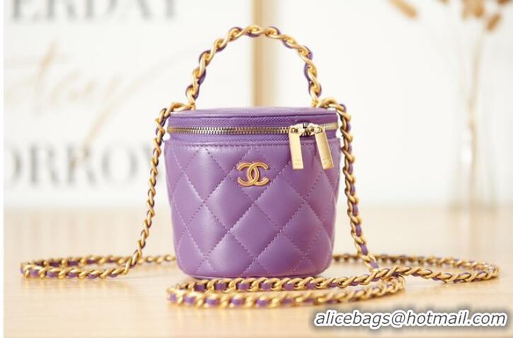 Best Price CHANEL VANITY WITH CHAIN Lambskin & Gold-Tone Metal AS2873 Purple