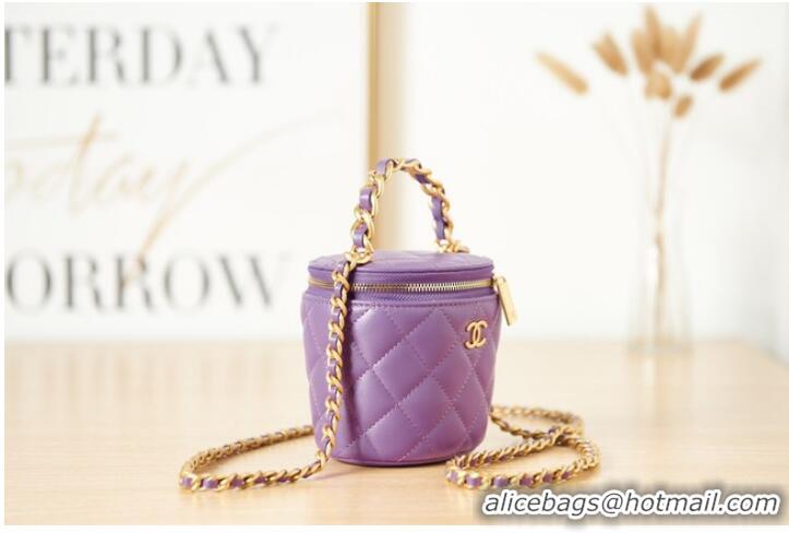 Best Price CHANEL VANITY WITH CHAIN Lambskin & Gold-Tone Metal AS2873 Purple