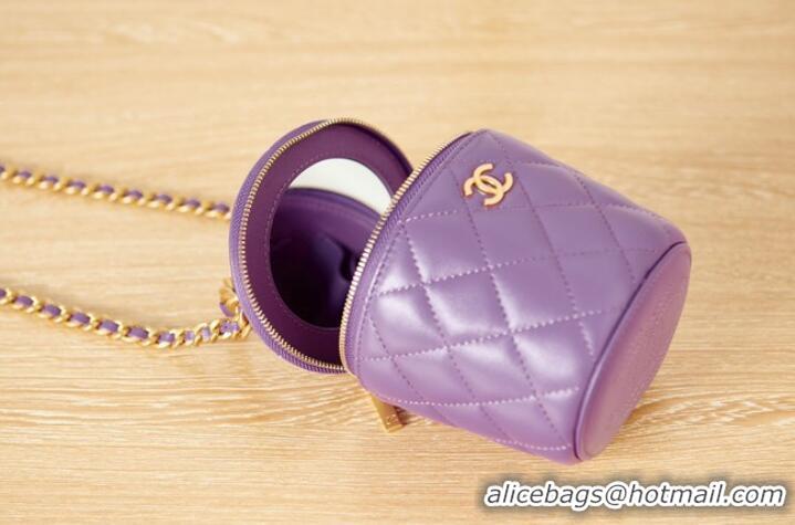 Best Price CHANEL VANITY WITH CHAIN Lambskin & Gold-Tone Metal AS2873 Purple