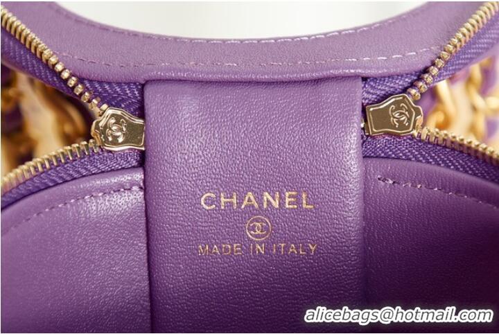 Best Price CHANEL VANITY WITH CHAIN Lambskin & Gold-Tone Metal AS2873 Purple