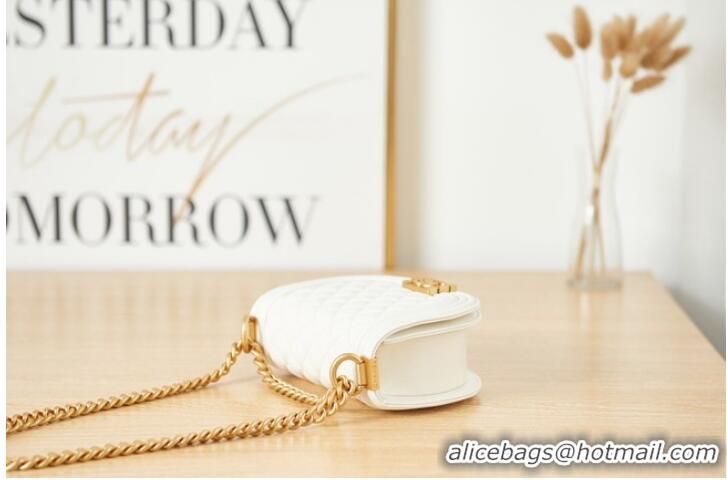 Pretty Style SMALL BOY CHANEL MESSENGER BAG Grained Calfskin & Gold-Tone Metal AS3350 white