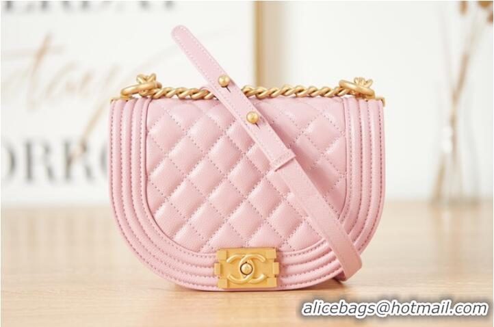 Good Looking SMALL BOY CHANEL MESSENGER BAG Grained Calfskin & Gold-Tone Metal AS3350 pink