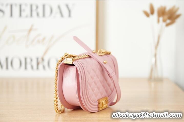 Good Looking SMALL BOY CHANEL MESSENGER BAG Grained Calfskin & Gold-Tone Metal AS3350 pink